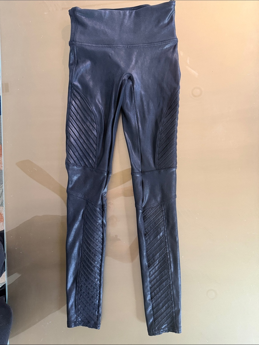SPANX Black Faux Moto Quilted Leggings